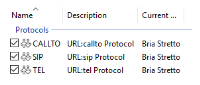 The selected "Protocols" that use Bria Stretto as the default.